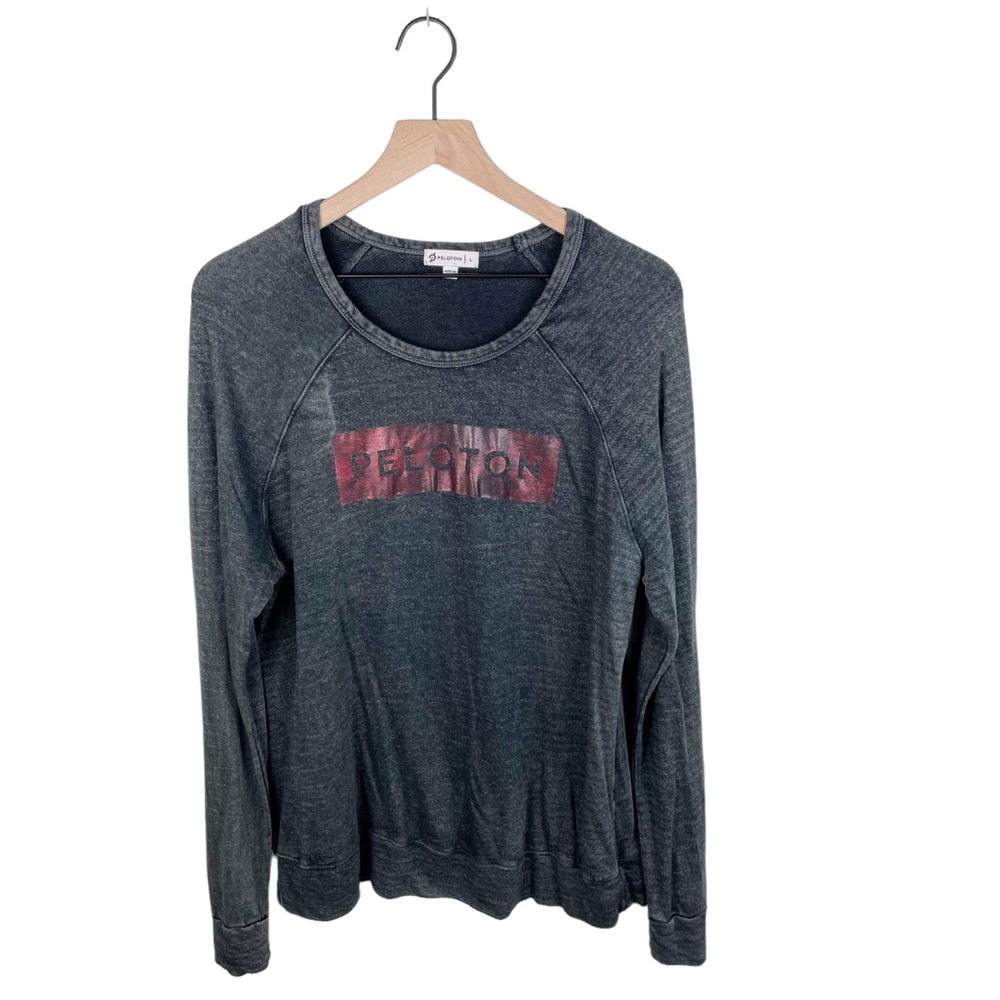Peloton Dark Grey Burnout Pullover Sweatshirt Metallic Red Logo Size Large